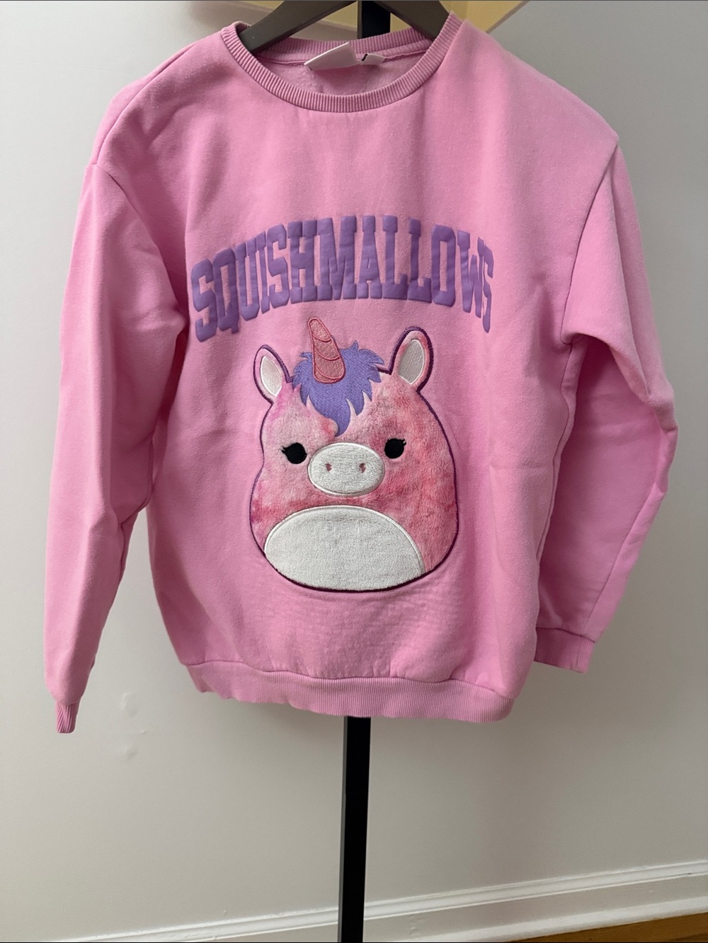Squishmallows Pink Unicorn Pullover Sweatshirt with Purple Accents